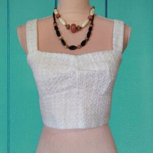 A Loves A White Woven Tweed Sleeveless Cami Crop Top Size Medium
